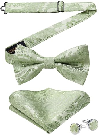 HISDERN Herren Paisley Fliege und Einstecktuch mit Manschettenknöpfe Set,Schleife mit Haken - Bereits Gfebunden，Verstellbare Fliege,Vorgebundene Fliege,für Hochzeit Sfeier Weihnachten Halloween
