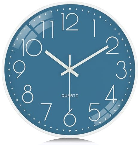 Lafocuse 30cm Orologio da Parete Blu Ceruleo Moderno Silenzioso, Numeri 3D Facile da Leggere, Orologio da Cucina senza Ticchettio Decorazioni per Casa Soggiorno Ufficio Camera da Letto