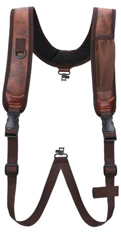 Tourbon Gewehrgurt aus PU-Leder und Leder, verstellbar, Jagd-Hosenträger mit Drehgelenk