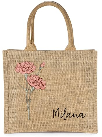 Lam Hub Fong Jutetasche Personalisiert mit Namen und Blumen Geschenk mit Namen Personalisiert Tasche Geschenk für Mutter Lehrerin Brautjungfern Freunde