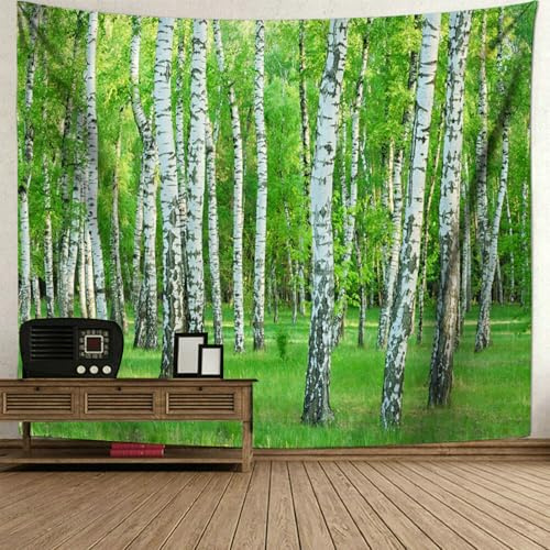 Gualiy Wandbehang Birkenwald, Wandteppich Groß 350x256cm Natur Wald Tapisserie Frühling Baum Landschaft Wall Tapestry Hanging Wandkunst