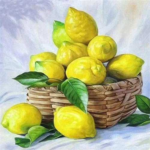 Aimaor Malen Nach Zahlen Erwachsene,Frucht Zitrone Malen Nach Zahlen Kits DIY mit rahmen Handgemalt Ölgemälde Kit Leinwand Acrylfarbe Paint by Numbers Heimdekoration Geschenke - 45x60cm
