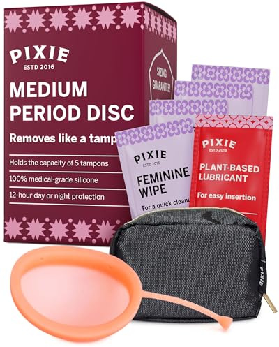 Pixie Menstrual Disc for Feminine Care - Ranked 1 for Best Tampon Alternative Period Disc - 100% Medical-Grade Silicone - Removes Like a Tampon - Wear 12 Hours - Capacity of 5 Tampons (Plum, Medium)