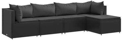 Gecheer 4-TLG.Garten-Lounge-Set Gartenmöbel Set mit Kissen Gartensofa Lounge Sitzgruppe Sitzgruppe Fußhocker Sofagarnitur Sitzgarnitur Terrassenmöbel Sofa Garnitur Loungemöbel Grau Poly Rattan