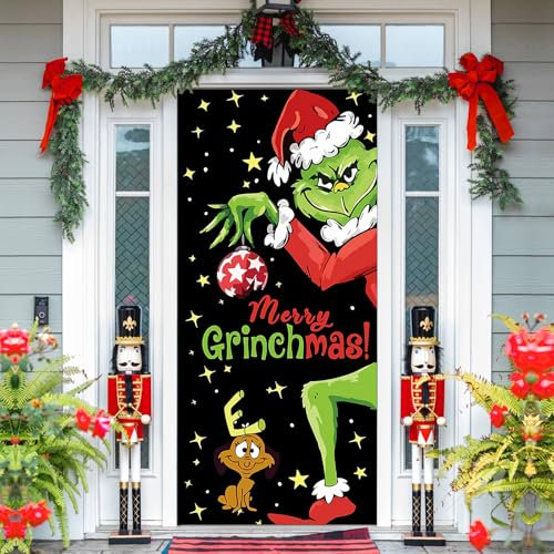Lets Joy Weihnachten tür Abdeckung Dekoration, 90 x 200cm Weihnachtsmann Abdeckung, Weihnachten tür Abdeckung Hintergrund, Lustige Cartoon Abdeckung Weihnachtsdeko mit Klettband Selbstklebend
