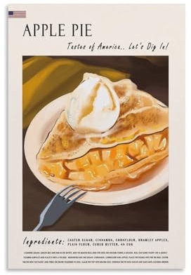 Poster Apple Pie Food, Retro-Restaurant-Poster, amerikanische Küche, Esszimmer, Poster, Leinwand-Poster, Wandkunst, Dekordruck, Gemälde für Wohnzimmer, Schlafzimmer, Dekoration, 50 x 75 cm