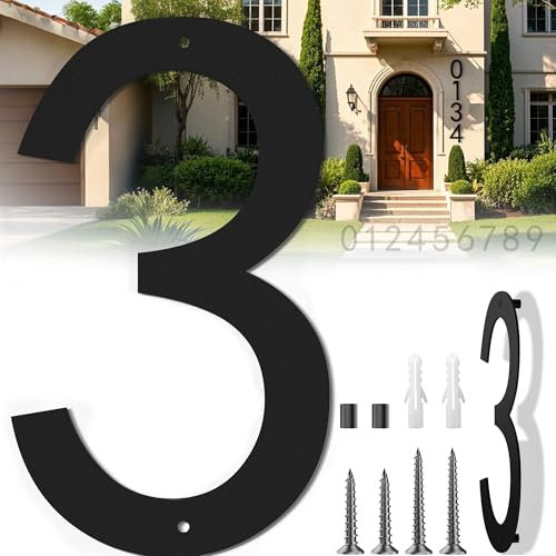 16 Inch Large Modern House Numbers for Outside, Big Address Numbers for House, Extra Large Floating House Numbers, Large Outdoor House Numbers, Matte Black Steel 16'' Address Number 3 (0123456789)