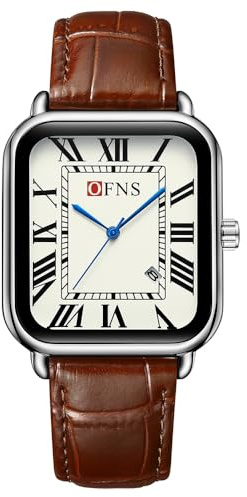 CARLIEN Herr vintage läcker rektangel fyrkantig läderrem enkel full romerska siffror urtavla kvarts klocka guld silverton fodral business mode klänning armbandsur, Bruntsilver, Klassisk, vintage, mode