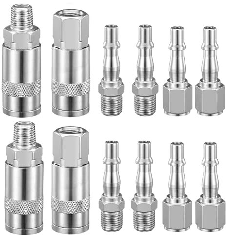 ASelected 12 Pcs Air Compressor,1/4 Inch BSP Air Line Hose Fittings Connectors,Couplings Connector Plug Kit Air Line Connectors,Quick Release Extension Connector Coupler for Compressor Tools