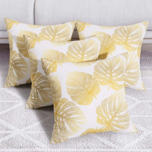 Betadistor Gold Cushion Covers 18x18 Inch Set of 4, Floral Decorative Cushion Cases Decor for Couch Bed Car Patio Furniture Bench Sofa Pillowcase, Gold Leaves, 511-0212