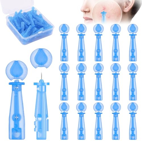 50 Stück Sterile Nadeln Pickel,Pickelentferner Pimple Popper | Für Beseitigung Geschlossener Akne,Pickel Ausdrücken Werkzeug für Schönheitssalon Hause,Mit Aufbewahrungsbox