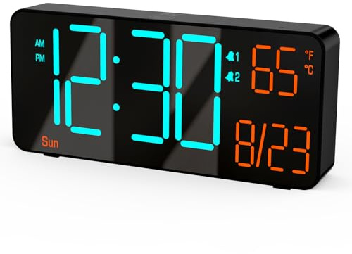 KOSUMOSU 6,7-Zoll Digitale Weckuhr für Schlafzimmer & Wohnzimmer. Automatische Dimmung. Zeigt Datum, Wochentag, Sekunden, Raumtemperatur an. Kleine Version für Klassenzimmer. LED-Weckuhr