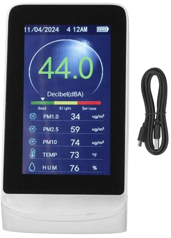 Vägghängande LCD-decibelmätare 30-130dB Ljudnivåläsare med Temperaturfuktighet och PM2.5-detektor för Hem och Kontor