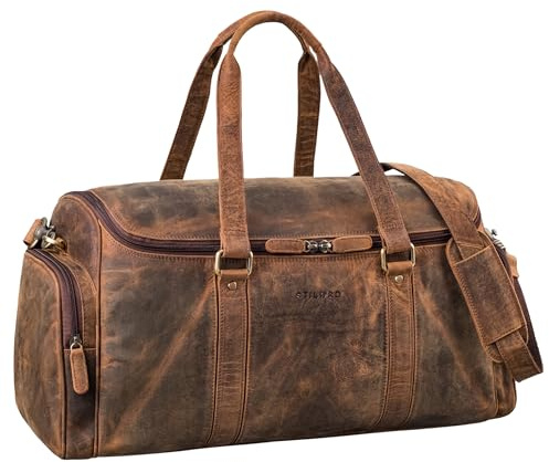 STILORD 'Myles' Vintage Reisetasche Herren Leder Weekender zum Umhängen Overnight Duffle Bag Großes Reisegepäck XL echtes Rindsleder, Farbe:Kreta - braun