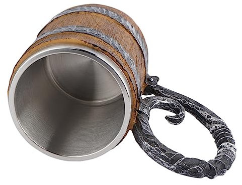 Cabilock Lot De 3 Chopes À Bière En Bois Avec Poignée Incurvée En Acier Inoxydable Marron