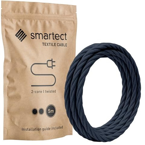 smartect Tvinnad Textilkabel för Lampor Antracit, 5 Meter Tvinnad trasa täckt Tråd, 2 Prong (2 x 0.75mm²) Trasa Elektrisk Sladd för DIY Projekt