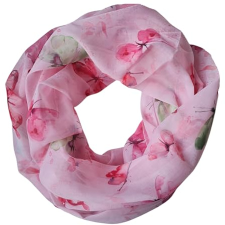 zarolo Damen Loop Schal, Schlauchschal mit Blumen, Schmetterlingen, Muscheln dünnes Halstuch, leichter Rundschal Tücher aus weicher Viskose/Baumwolle