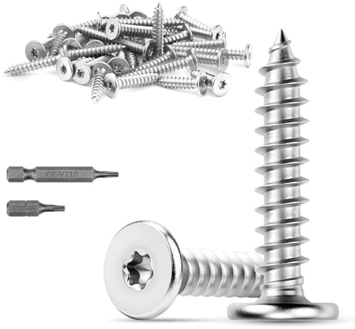 Mbsomnus M4x16mm Holzschrauben Edelstahl 60 Stk Selbstschneidende Schrauben | 304 Edelstahlschrauben, Holz Flachkopfschrauben, Torx Blechschrauben mit Bits, für Schränke Holzböden Lagerregale und Möbel