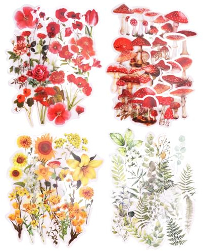 Qaixwuyi 160 pegatinas decorativas transparentes de flores para álbumes de recortes, pegatinas decorativas vintage de plantas de setas temáticas para álbumes de recortes, regalos, manualidades, álbum
