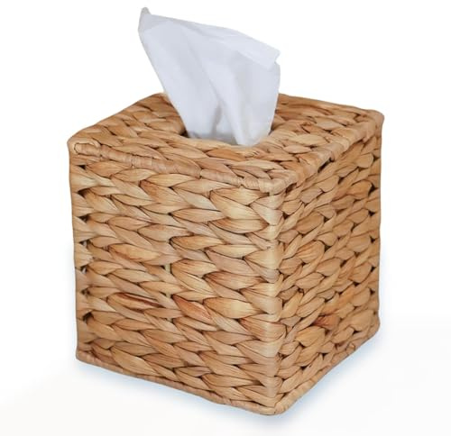 Vocdikficy Cubierta de Caja de Pañuelos Tejida A Mano de Jacinto de Agua, Servilletero de Mimbre Hecho A Mano, Decoración Rústica en Mesa y Baño