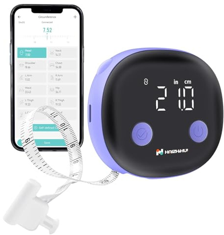 Fitdays Mètre ruban intelligent | Outil Bluetooth de graisse corporelle IMC avec affichage LED HD et rétraction automatique | Tracker de fitness et de perte de poids pour la taille/les hanches/les