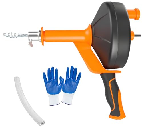 Spirale per la pulizia dei tubi, 13 m, a spirale, con inserto per trapano e guanti impermeabili, per una pulizia dei tubi ecologica, per cucina, lavandino, doccia, vasca da bagno