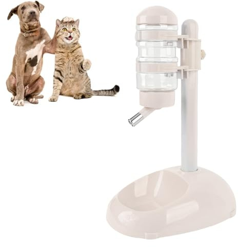 ciciglow 500ml Pet Standing Water Dispenser Bowl, Multifunctional Detachable Height Adjustable Pet Automatic Standing Water Feeder for Puppy Dogs Cats (Beige)