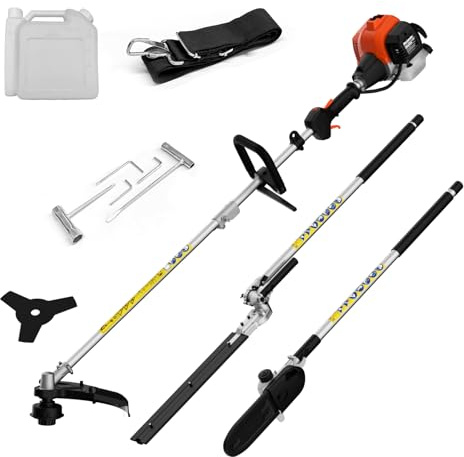 MAXLANDER 26cc Gas Weed Wacker, 4-in-1 Multi Garden Tools, String Trimmer 17, Pole Saw 8, Hedge Trimmer 16, and Brush Cutter Blade 10, with Rubber Handle & Shoulder Strap Included for Yard Care