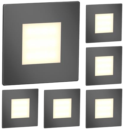 ledscom.de 6x LED Treppenlicht/Wandeinbauleuchte FEX für innen und außen, eckig, anthrazit, 85 x 85mm, warmweiß