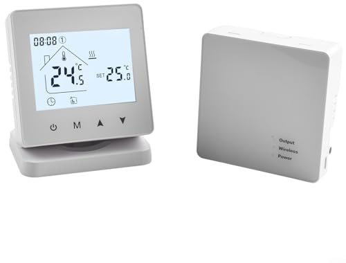 Lastdaytime Termostato inalámbrico para calderas de calentamiento de agua, montaje en pared o escritorio, opciones WiFi y no WiFi, control remoto con receptor y soporte de fuente de alimentación dual