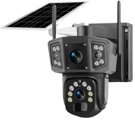 Eieenotee Outdoor Solar-Powered 4G/WiFi Security Camera Dual Lens Color Night Vision with PIR Motion Detection Auto Tracking IP Surveillance System WiFi Version
