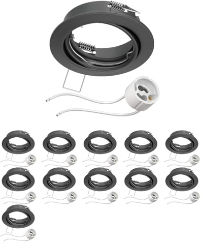 ledscom.de 12x Decken-Einbaurahmen FERE Einbaurahmen anthrazit matt schwenkbar (LED/Halogen/GU10/MR16/PAR16/50mm) inkl. GU10 Fassung