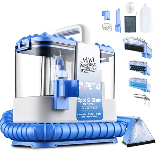 Lavatappeti Portatile, 600W Lava Tappezzeria per Tappeti, Doppio Serbatoio Acqua, Auto Pulizia, 16kPa Potente Aspirazione, per mobili imbottiti, per tappeti, auto, design leggero e compatto, Blu