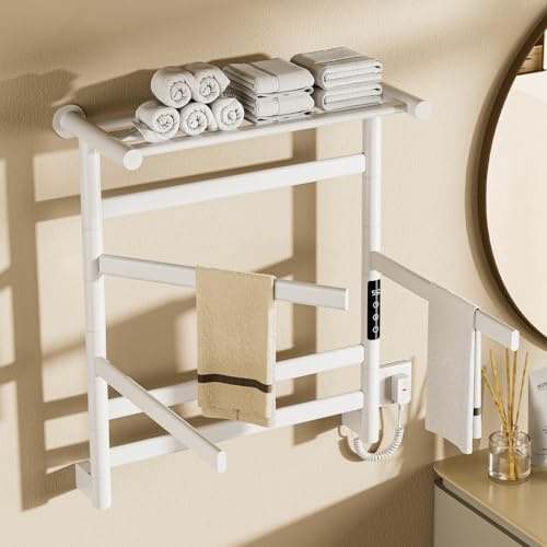 SWHC 360 W Scaldasalviette Elettrico,Bagno a Parete Asciugabiancheria Portasciugamani,Radiatore Elettrico Basso Consumo,Display LED,Touch Control,30-70°C,0-9h Timer,IPX4,660X550 Mm (Bianco)