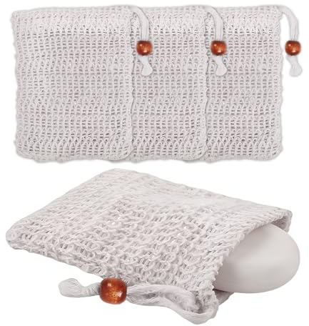 Ruvan 4 Pcs Sac À Savon En Sisal, Filet Pour Savon Solide, Sac À Savon Bio Filet En Coton Réutilisable, Pour Le Bain Massage Gommage