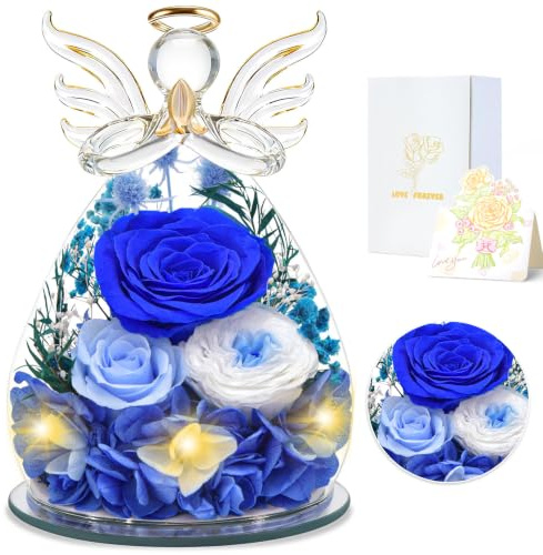 YiHuaHua Ewige Rose Engel Geschenke für Mama, Geburtstagsgeschenk für Frauen, Engel Figur Mutter Oma Freundin Geschenk Valentinstag Jahrestag Sie, Geschenk Muttertag Ewige Blume mit LED-Beleuchtung