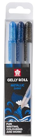 SAKURA Gelly Roll Metallic Gel Pen Set - Ocean 3 Colours - Blue, Blue Black, Black - Shiny Metallic Effect - Water-Based Pigment Ink