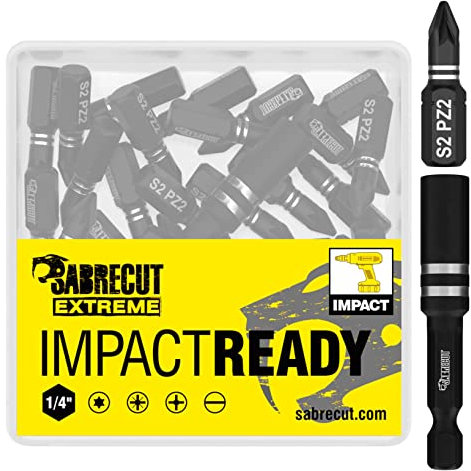 21 x SabreCut SCPA25_21 25mm PZ2 Impact Screwdriver Driver Bits Set Single Ended PoziDriv POZI No.2 Heavy Duty Including Bit Holder and Storage Box