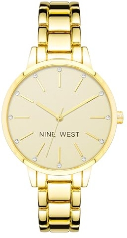 Nine West Women's Crystal Accented Gold-Tone Bracelet Watch