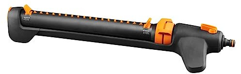 Fiskars Oszillierender Sprinkler, Mit On/Off-Ventil, Universalgröße, Bis zu 17 x 21 m Reichweite, Schwarz/Orange, On/Off, 1027028