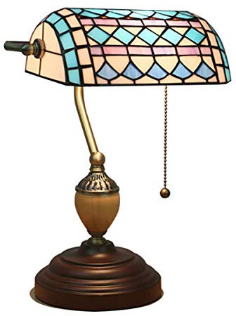 GDLight Tiffany Style Banker Lampe Vintage Mittelmeer blau Glasmalerei Tischlampe, für Wohnzimmer Büro Studie lesen Schreibtisch Lampe Leuchte