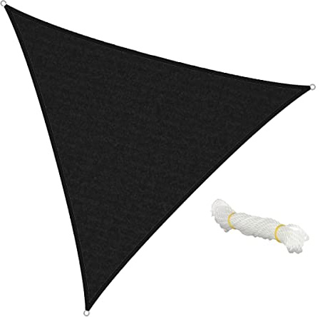 ECD Germany Vela De Sombra - Antracita - 5x5x5m - Triangular -100% HDPE - con Protección UV - Incluye Cables Tensores - Parasol Resistente A La Intemperie para Balcón Terraza Jardín Toldo De Sol