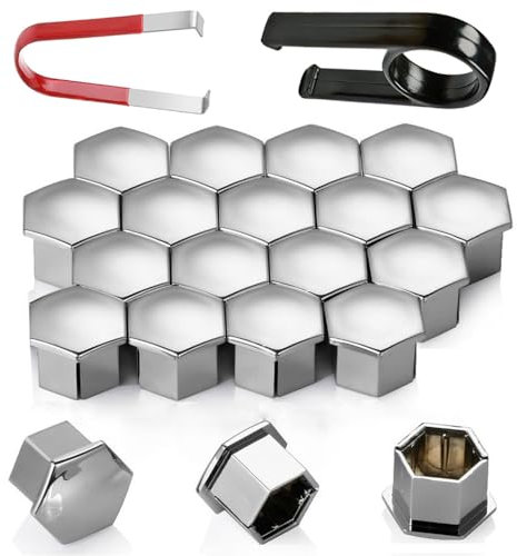 Gebildet 21 Pezzi Copridadi Ruota per Auto Per Bulloni Da 22mm Vite, Tappi Dadi Ruota Cerchione, Coperture Copricerchi con Estrattore (Cromo)