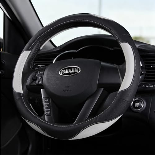 Pahajim Lenkradbezug Auto Lenkradhülle Microfiber Leder Steering Wheel Cover Universal rutschfest Lenkrad Bezug 38cm Lenkradschutz für LKW/Auto/Jeep/SUV -Schwarz Weiß