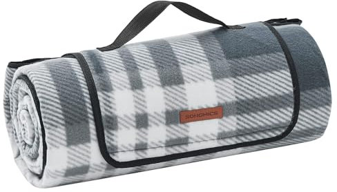 SONGMICS Picknickdecke, 200 x 200 cm, groß, Campingdecke, für Park, Garten, Strand, wasserdicht, faltbar, grau-weiß GCM61GW