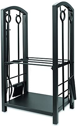 HOMESTEAD 5-Piece Fireplace Tools and Log Holder, Great for Indoor/Outdoor Firewood Storage, Including Shovel, Brush, Poker, and Tong