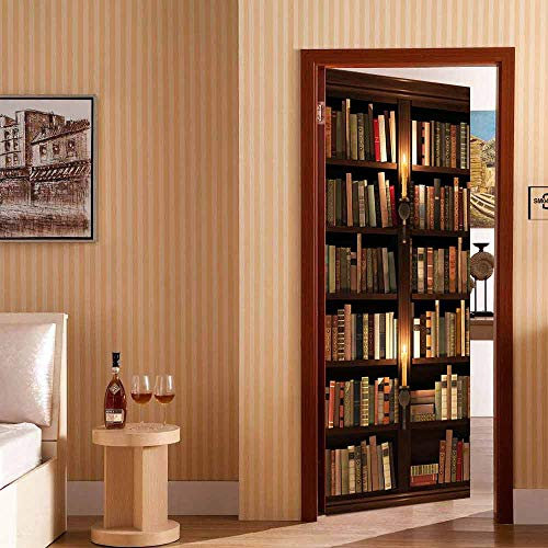 Adesivi Murali Per Porte Murali In 3D Porte Murali Autoadesivi Per Interni Adesivi Murali In Vinile Libreria Di Studio Adesivo Per Porta Per La Decorazione Domestica 80X210CM