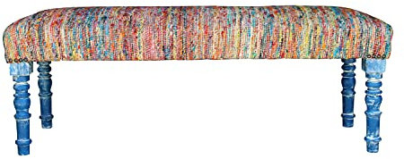 LR Home Bunte, Blaue Chindi-Bank, 30 x 10 x 30 cm, Mehrfarbig