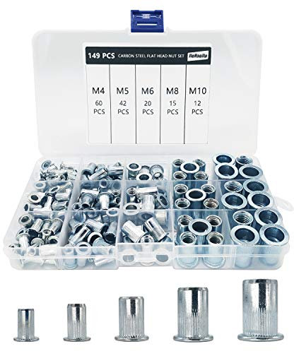 149 Pezzi Rivetti Filettati,Dado per Rivetto, Dado per Rivetto in Acciaio al Carbonio, Dadi a Crimpare Placcati in Zinco,Dadi per Rivetti Ciechi con Filettatura -M4/M5/M6/M8/M10