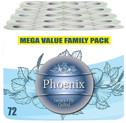 Phoenix 72 Toilet Rolls – 2 Ply Quilted Soft White Toilet Paper – Bulk Buy Family Pack – Gentle, Strong & Absorbent Tissue for Home, Office & Business Use